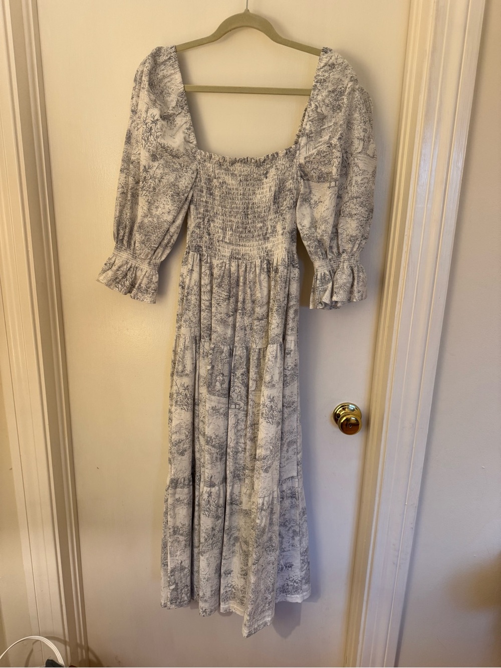 Nothing Fits But Toile Print Smocked Maxi Dress with Puff Sleeves